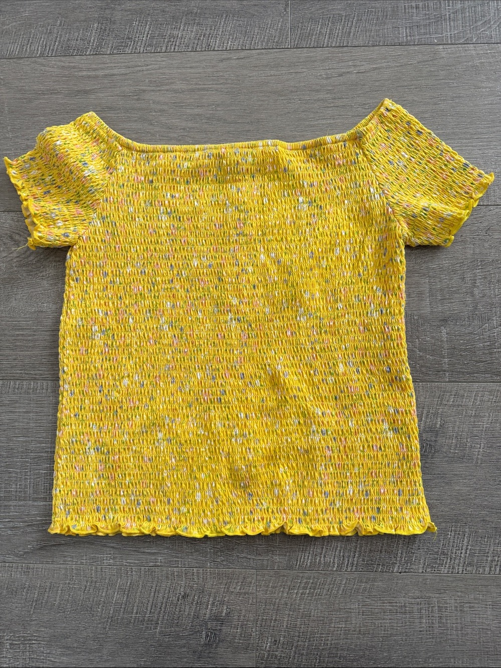 art class Yellow Smocked Off-Shoulder Crop Top with Multicolor Flecks